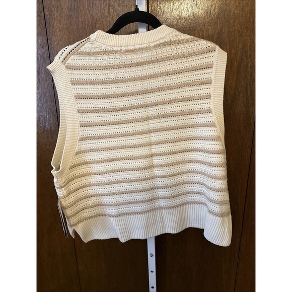 NEW French Connection Women's Sleeveless Sweater Size XXL Ivory/Tan Knit - Picture 6 of 8